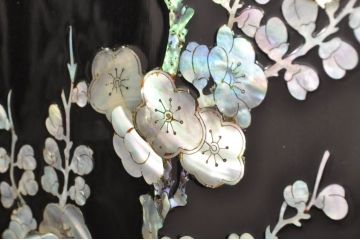 アジアンビンテージ　韓国　花鳥図の螺鈿(ラデン)細工が美しい4連衝立て(つい立て、衝い立て、仕切り、パーテーション、ヴィンテージ)(定価約120万円)(R-078123)