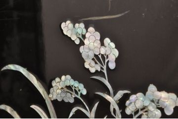 アジアンビンテージ　韓国　花鳥図の螺鈿(ラデン)細工が美しい4連衝立て(つい立て、衝い立て、仕切り、パーテーション、ヴィンテージ)(定価約120万円)(R-078123)