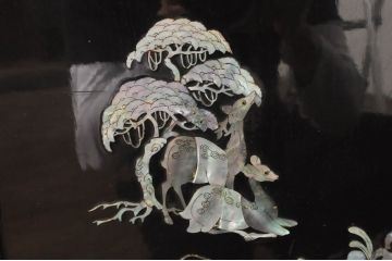 アジアンビンテージ　韓国　花鳥図の螺鈿(ラデン)細工が美しい4連衝立て(つい立て、衝い立て、仕切り、パーテーション、ヴィンテージ)(定価約120万円)(R-078123)