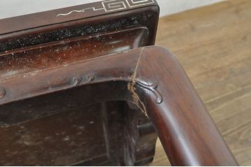 和製アンティーク　希少な時代物!!　螺鈿(ラデン)　花梨(カリン)材　　象嵌入りの凝ったデザインが魅力の文机(ローテーブル、座卓、座机、センターテーブル)(R-078125)