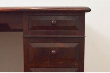 中古　松本民芸家具　重厚でクラシックなデザインがステキなM型両袖机(両袖デスク、ワークデスク、在宅用、在宅ワーク用)(定価約72万円)(R-078147)