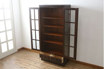 中古　北海道民芸家具　HM114K　シックで洗練された佇まいが魅力的な本箱(ブックケース、キャビネット、飾り棚、収納棚、食器棚)(R-078148)