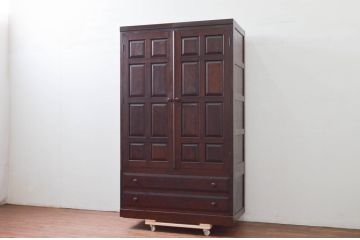 中古　美品　松本民芸家具　D型洋服タンス　引き出しが2杯付いたワードローブ(洋服タンス、衣装タンス)(定価約58万円)(R-078154)