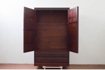 中古　美品　松本民芸家具　D型洋服タンス　引き出しが2杯付いたワードローブ(洋服タンス、衣装タンス)(定価約58万円)(R-078154)