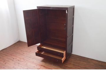 中古　美品　松本民芸家具　D型洋服タンス　引き出しが2杯付いたワードローブ(洋服タンス、衣装タンス)(定価約58万円)(R-078154)