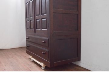 中古　美品　松本民芸家具　D型洋服タンス　引き出しが2杯付いたワードローブ(洋服タンス、衣装タンス)(定価約58万円)(R-078154)