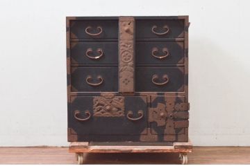 和製アンティーク　時代の流れを感じる佇まいが味わい深い庄内小箪笥(庄内箪笥、小物収納、収納箪笥、和タンス、サイドチェスト)(R-078163)