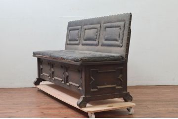 和製ビンテージ　特注 希少モデル!!　神戸洋家具　永田良介商店　収納付きベンチソファ(三人掛け、3Pソファ、ヴィンテージ)(R-078164)