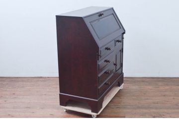 中古　北海道民芸家具　上質な作りが魅力のライティングビューロー(簿記机、ワークデスク、引き出し、在宅用、在宅ワーク用)(定価約34万円)(R-078171)