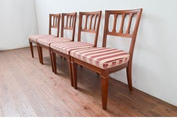 中古　DREXEL HERITAGE(ドレクセルヘリテイジ)　ストライプ柄のファブリックが目を引くアームレスチェア4脚セット(ダイニングチェア、椅子、イス、バラ売り可能)(R-078178)