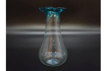 戦前　大正〜昭和初期　昭和レトロ　青フリル　澄んだブルーカラーが素敵なガラス花瓶2個セット(一輪挿し、花入、花器、硝子)(R-078198)
