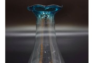 戦前　大正〜昭和初期　昭和レトロ　青フリル　澄んだブルーカラーが素敵なガラス花瓶2個セット(一輪挿し、花入、花器、硝子)(R-078198)