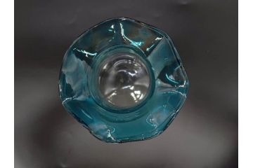 戦前　大正〜昭和初期　昭和レトロ　青フリル　澄んだブルーカラーが素敵なガラス花瓶2個セット(一輪挿し、花入、花器、硝子)(R-078198)