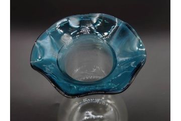 戦前　大正〜昭和初期　昭和レトロ　青フリル　澄んだブルーカラーが素敵なガラス花瓶2個セット(一輪挿し、花入、花器、硝子)(R-078198)