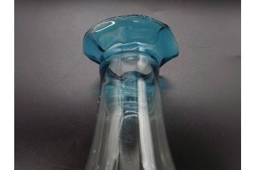 戦前　大正〜昭和初期　昭和レトロ　青フリル　澄んだブルーカラーが素敵なガラス花瓶2個セット(一輪挿し、花入、花器、硝子)(R-078202)