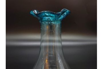 戦前　大正〜昭和初期　昭和レトロ　青フリル　澄んだブルーカラーが素敵なガラス花瓶2個セット(一輪挿し、花入、花器、硝子)(R-078203)