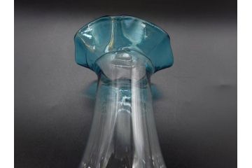戦前　大正〜昭和初期　昭和レトロ　青フリル　澄んだブルーカラーが素敵なガラス花瓶2個セット(一輪挿し、花入、花器、硝子)(R-078204)