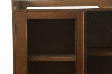 和製ビンテージ　ユニークなデザインが目を惹くタモ材のレトロな本箱(ブックケース、サイドキャビネット、収納棚、戸棚、ヴィンテージ)(R-078220)