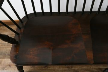 中古　松本民芸家具　♯513型長ウインザーチェア　クラシカルな佇まいのウィンザーベンチ(長椅子、3人掛けベンチ、ウィンザーチェア、板座チェア)(定価約39万円)(R-078221)