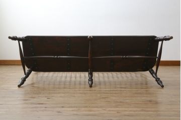 中古　松本民芸家具　♯513型長ウインザーチェア　クラシカルな佇まいのウィンザーベンチ(長椅子、3人掛けベンチ、ウィンザーチェア、板座チェア)(定価約39万円)(R-078221)