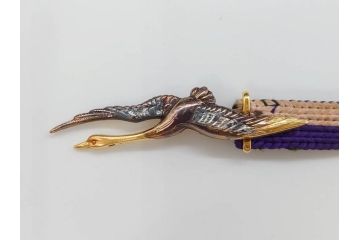 時代物　彫金　K20(20金)　羽ばたく鶴のデザインが上品な帯留め(つる、ツル、和装小物、着物道具、アクセサリー、帯締め、ゴールド、金)(R-078236)