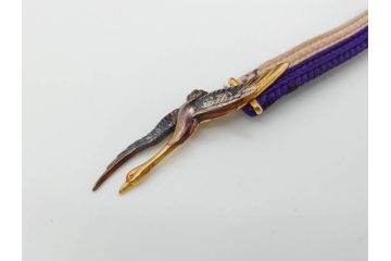時代物　彫金　K20(20金)　羽ばたく鶴のデザインが上品な帯留め(つる、ツル、和装小物、着物道具、アクセサリー、帯締め、ゴールド、金)(R-078236)