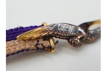 時代物　彫金　K20(20金)　羽ばたく鶴のデザインが上品な帯留め(つる、ツル、和装小物、着物道具、アクセサリー、帯締め、ゴールド、金)(R-078236)