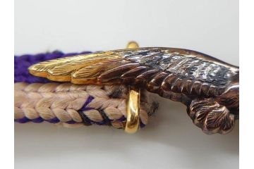 時代物　彫金　K20(20金)　羽ばたく鶴のデザインが上品な帯留め(つる、ツル、和装小物、着物道具、アクセサリー、帯締め、ゴールド、金)(R-078236)
