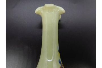 昭和レトロ　戦前　大正　可愛らしいデザインの古いマーブルガラス花瓶2個セット(フリル、色被せ、一輪挿し、花入、花器、硝子、吹きガラス)(R-078237)