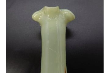 昭和レトロ　戦前　大正　可愛らしいデザインの古いマーブルガラス花瓶2個セット(フリル、色被せ、一輪挿し、花入、花器、硝子、吹きガラス)(R-078238)
