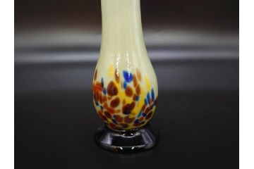 昭和レトロ　戦前　大正　可愛らしいデザインの古いマーブルガラス花瓶2個セット(フリル、色被せ、一輪挿し、花入、花器、硝子、吹きガラス)(R-078239)