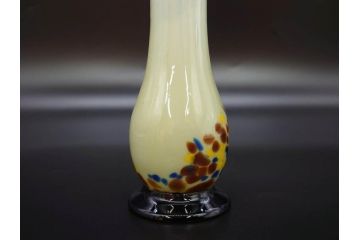 昭和レトロ　戦前　大正　可愛らしいデザインの古いマーブルガラス花瓶2個セット(フリル、色被せ、一輪挿し、花入、花器、硝子、吹きガラス)(R-078241)