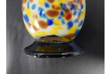 昭和レトロ　戦前　大正　可愛らしいデザインの古いマーブルガラス花瓶2個セット(フリル、色被せ、一輪挿し、花入、花器、硝子、吹きガラス)(R-078242)