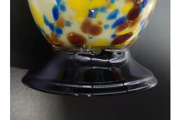 昭和レトロ　戦前　大正　レトロな雰囲気が可愛らしいマーブルガラス花瓶2個セット(フリル、色被せ、一輪挿し、花入、花器、硝子、吹きガラス)(R-078248)