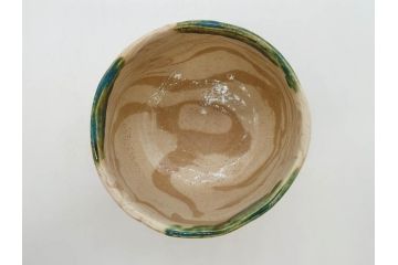 加藤光右衛門　織部　約13cm　4.1寸　柔らかな風合いを感じる抹茶碗(美濃、植物、茶道具、茶陶、四寸一分、和食器、共布、共箱付き)(R-078251)