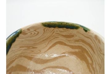 加藤光右衛門　織部　約13cm　4.1寸　柔らかな風合いを感じる抹茶碗(美濃、植物、茶道具、茶陶、四寸一分、和食器、共布、共箱付き)(R-078251)
