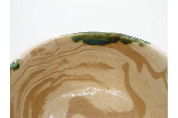 加藤光右衛門　織部　約13cm　4.1寸　柔らかな風合いを感じる抹茶碗(美濃、植物、茶道具、茶陶、四寸一分、和食器、共布、共箱付き)(R-078251)