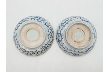 江戸後期　伊万里　線描き　約14cm　4.5寸　上品な大輪の牡丹が目を引くなます皿2枚セット(花、小皿、和皿、四寸五分、和食器)(R-078252)