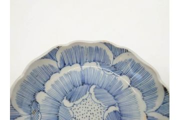 江戸後期　伊万里　線描き　約14cm　4.5寸　上品な大輪の牡丹が目を引くなます皿2枚セット(花、小皿、和皿、四寸五分、和食器)(R-078252)