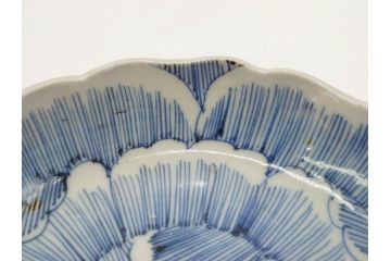 江戸後期　伊万里　線描き　約14cm　4.5寸　上品な大輪の牡丹が目を引くなます皿2枚セット(花、小皿、和皿、四寸五分、和食器)(R-078252)