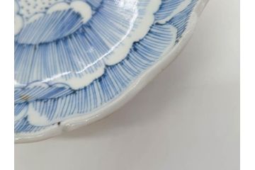 江戸後期　伊万里　線描き　約14cm　4.5寸　上品な大輪の牡丹が目を引くなます皿2枚セット(花、小皿、和皿、四寸五分、和食器)(R-078252)