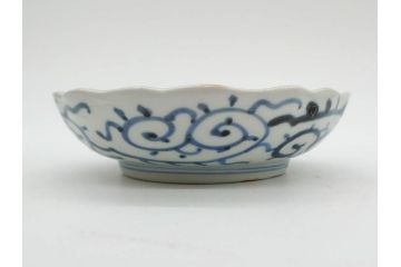 江戸後期　伊万里　線描き　約14cm　4.5寸　上品な大輪の牡丹が目を引くなます皿2枚セット(花、小皿、和皿、四寸五分、和食器)(R-078252)
