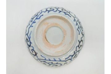 江戸後期　伊万里　線描き　約14cm　4.5寸　上品な大輪の牡丹が目を引くなます皿2枚セット(花、小皿、和皿、四寸五分、和食器)(R-078252)