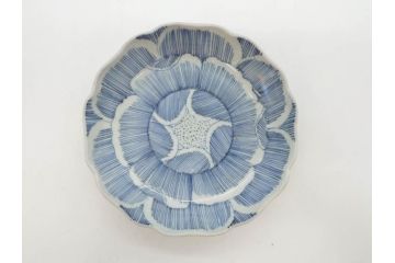 江戸後期　伊万里　線描き　約14cm　4.5寸　上品な大輪の牡丹が目を引くなます皿2枚セット(花、小皿、和皿、四寸五分、和食器)(R-078252)