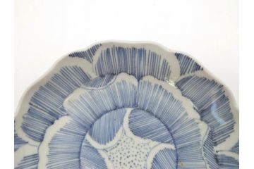 江戸後期　伊万里　線描き　約14cm　4.5寸　上品な大輪の牡丹が目を引くなます皿2枚セット(花、小皿、和皿、四寸五分、和食器)(R-078252)