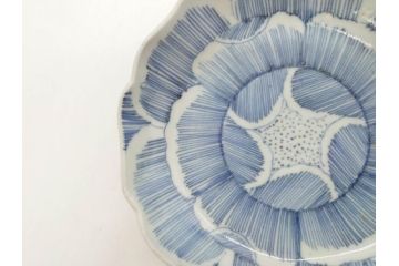 江戸後期　伊万里　線描き　約14cm　4.5寸　上品な大輪の牡丹が目を引くなます皿2枚セット(花、小皿、和皿、四寸五分、和食器)(R-078252)