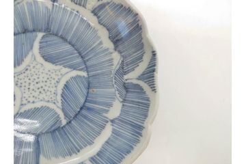 江戸後期　伊万里　線描き　約14cm　4.5寸　上品な大輪の牡丹が目を引くなます皿2枚セット(花、小皿、和皿、四寸五分、和食器)(R-078252)
