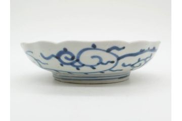 江戸後期　伊万里　線描き　約14cm　4.5寸　上品な大輪の牡丹が目を引くなます皿2枚セット(花、小皿、和皿、四寸五分、和食器)(R-078252)
