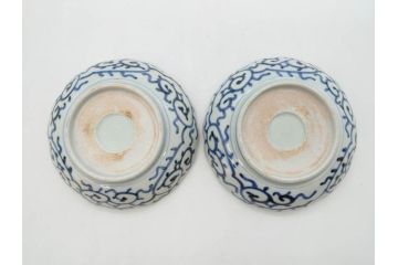 江戸後期　伊万里　線描き　約14cm　4.5寸　上品な大輪の牡丹が目を引くなます皿2枚セット(花、小皿、和皿、四寸五分、和食器)(R-078253)