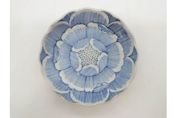 江戸後期　伊万里　線描き　約14cm　4.5寸　上品な大輪の牡丹が目を引くなます皿2枚セット(花、小皿、和皿、四寸五分、和食器)(R-078253)